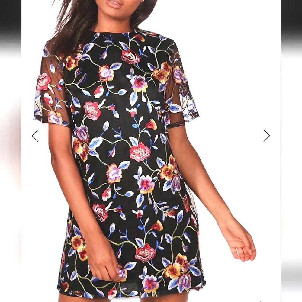 BOOHOO Isabel Floral Embroidered Mesh Curvy Plus Shift Dress NWOT